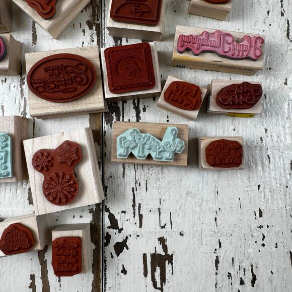 Wooden Rubber Stamps Bundle Lot of 23 Holiday and Birthday Seasonal Stamping - Picture 7 of 8